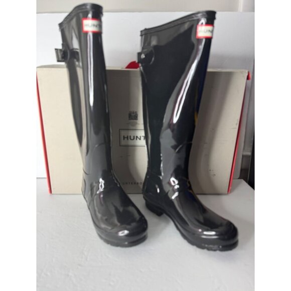 NEW Hunter Original Back Adjustable Gloss Rain Boots Black EU 36 US 5 UK 3 - Picture 2 of 8
